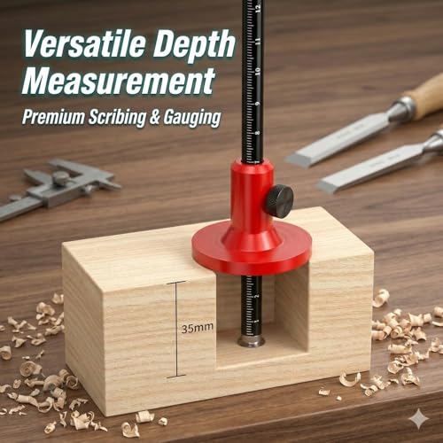 Wheel Marking Gauge Woodworking Scriber Tool - Aluminum Alloy Mortise Gauge with Anti-Slip Knurled Knob - Dual Metric & Imperial Scale for Carpenter Joinery