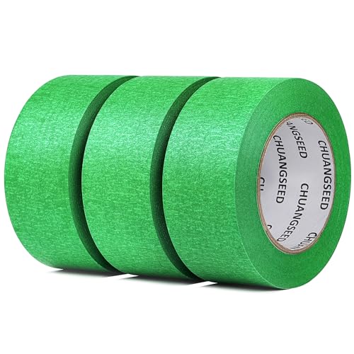 CHUANGSEED 3-Pack Green Painters Tape 1.88 Inches x 60 Yards Green Masking Tape Bulk - Sharp Edge Line Technology, Produces Sharp Lines Residue-Free and Artisan Grade Wall Trim Tape - color: Green