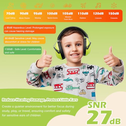 ProCase Noise Cancelling Headphones for Kids/Toddlers SNR 27dB Ear Muffs - color: Green