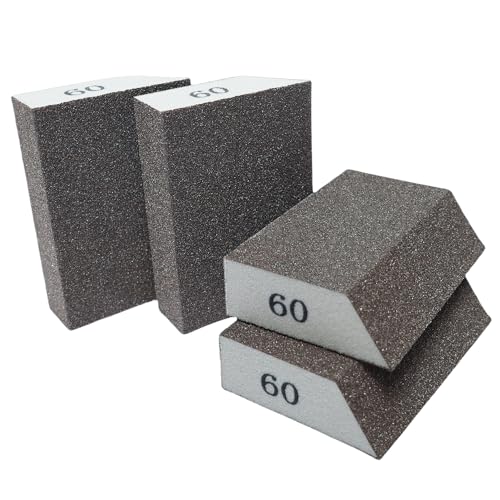 4 Pack 60 Grit Single Angle Sponge Sanding Block, Washable and Reusable Sanderpaper Hand Sanding Sponge for Wood Drywall Metal Home Sanding - style: 60 Grit