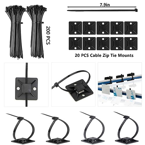ELII 300PCS Cable Management Kit,4 Cable Sleeve 35 Cable Clips - color: Black