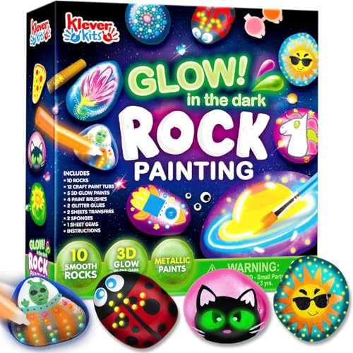 Rock Painting Kit- Glow in The Dark Rock Kit, Arts and Crafts for Kids Ages 6-12, Art Supplies Toy, Kids Craft Paint Kits, Arts & Crafts for Boys Girls Birthday Party Gift Toy - style: Glow in the Dark