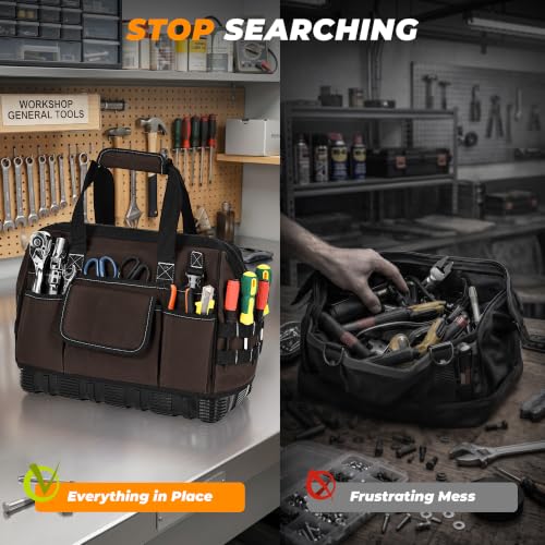 Heavy Duty Canvas Tool Bag, Wide Mouth Tool Tote Organizer - color: Dark Grey