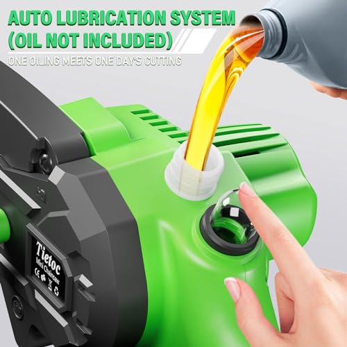 Tietoc Mini Chainsaw 6-Inch with 2 Batteries, Electric Saw, Stocking Stuffers Christmas Birthday Gifts Present for Men Dad Husband Gardener Adults, Cool Gadgets 2025 - color: ‎green-2 Batteries