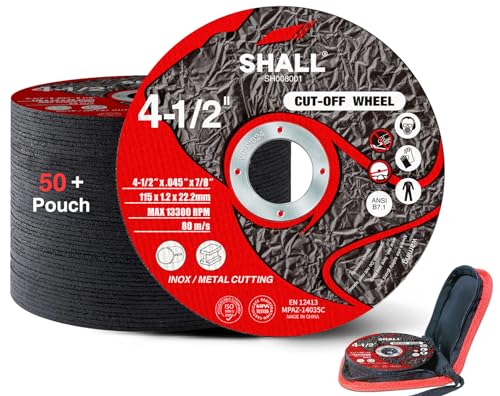 SHALL 50-Pack Cut Off Wheels 4 1/2 x 7/8 Inch, Cutting Wheel with Pouch for Angle Grinder, 4.5” Metal & Stainless Steel Fast Cutting Disc, Grinder Wheel for General Purpose Metal Cutting - style: 4.5X50-Pack
