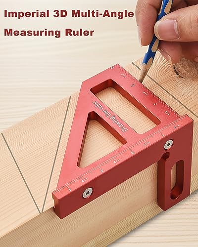 Imperial 3D Multi-Angle Measuring Ruler,45/90 Degree Aluminum Alloy Woodworking Square Protractor, Miter Triangle Ruler High Precision Layout Measuring Tool