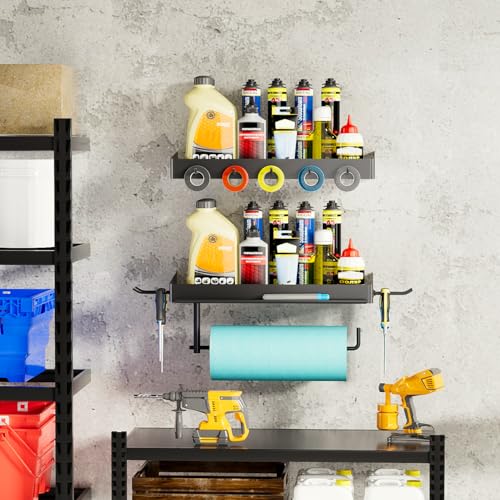 SUNTECH Garage Paper Towel Holder with 2 Shelves, Wall-Mount (Black) - color: Black, size: 12.8-inch(2 Pack)