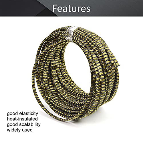 Othmro 32.8ft Length PET Flexible Expandable Braided Cable Sleeves 0.24in Width Wire Loom Sleeving and Organizer Flexible Wire Mesh Sleeves for TV Audio PC Computer Cords from Pet Chewing Black Gold - color: Black Gold, size: 0.15" Dia/32.8Ft