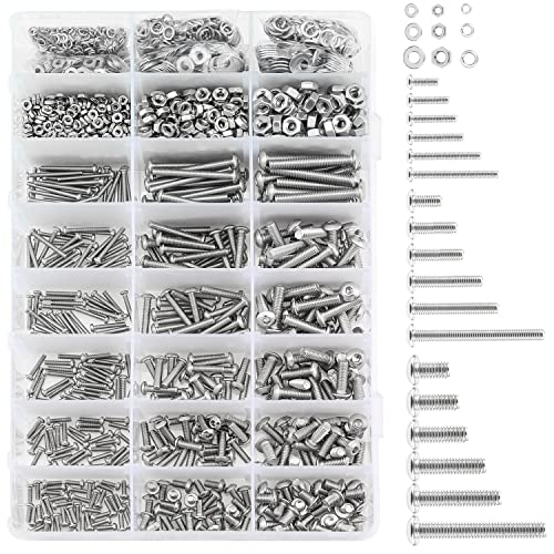 HELIFOUNER 1500 Pieces M2 M3 M4, 304 Stainless Steel Button Head Socket Cap Metric Screws Bolts Washers Nuts Hardware Assortment Kit with Hex Wrenches - style: Button Head