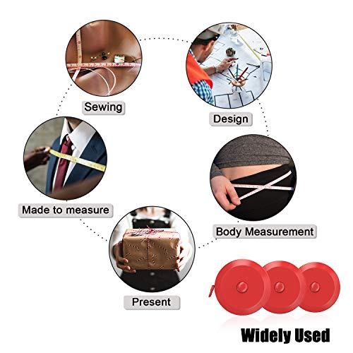 DiCUNO 3-Pack Soft Retractable Measuring Tape, 60-Inch 1.5 Meter, Red - color: Red*3pcs