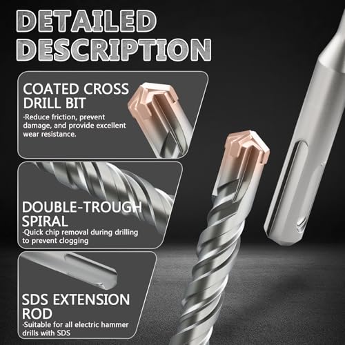 2PCS SDS Plus Rotary Hammer Drill Bits, 5/8"×12"（16mm×310mm） - 4 Carbide Cutting Edges & Coated Head, Ideal for Masonry| Heavy-Duty Masonry |Hammer Drill Bits for Precision Drilling - size: 2PCS-5/8"×12"（16mm×310mm）