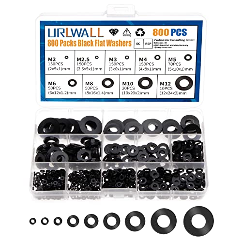 800Pcs Nylon Flat Washer Assortment Set, Washers Metric Sealing Spacer Gasket Ring Washers Set, 9 Sizes - M2, M2.5, M3, M4, M5, M6, M8, M10, M12(Black) - size: 800black
