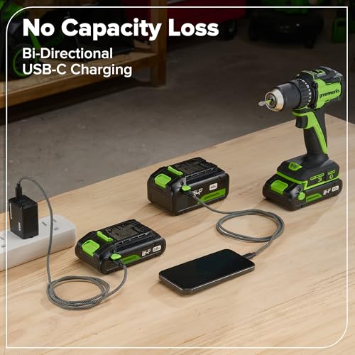 GREENWORKS 24V (5-TOOL) Combo (Drill + Impact Driver + Circular Saw + Multi-Tool + Flashlight), 4.0Ah + 2.0Ah (24,000mAh Power Bank) Batteries, (2) Cables, 65W Rapid Charger - size: 5PCS Combo Kits