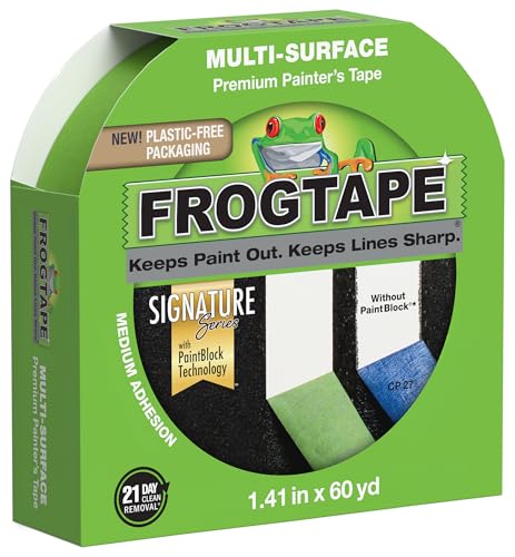 FrogTape Multi-Surface Painter's Tape with PAINTBLOCK, 1.5 in Wide (1.41 in x 60 yd), Quick Stick Medium Adhesion, Premium Green Painters Tape Removes Clean, 1 Roll - size: 1 Roll, 1.41" x 60 Yds