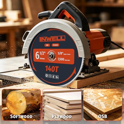6-1/2-Inch 140 Tooth Plywood, Softwood, OSB Cutting Circular Saw Blade with 5/8"-1/2" Bushing - 3 Pack - size: 6-1/2" 140T