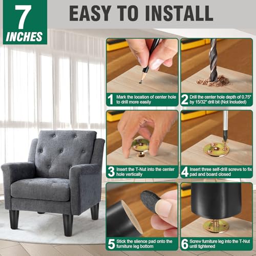 FoDau770 Rubber Wood Legs 7", Straight Taper, 5/16"-18 Thread, Black, 4pcs | Wood Couch legs - Mid Century Sofa Legs - Furniture legs Replacement for Cabinet Dresser Chair Ottoman - color: Black, size: 7 Inch - Straight (90°)