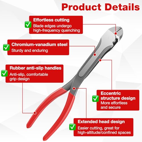 11 inch Diagonal Cutting Pliers - Chromium Vanadium Steel Heavy Duty Side Pliers, High Leverage Wire Cutter for Wires, Cables, Steel Wires and Zippers
