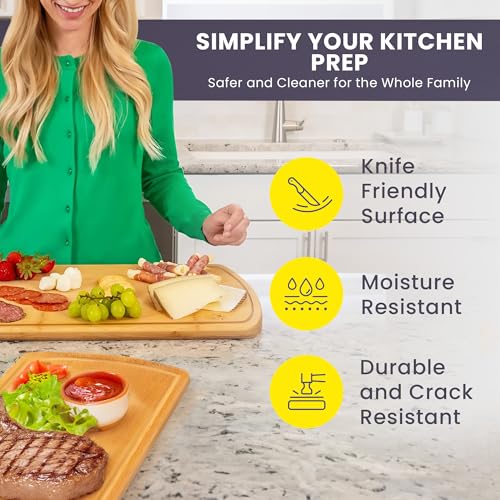 Extra Large Bamboo Cutting Board Set of 2 – Wood Cutting Boards for Kitchen with Glue-Free Surface™ & Juice Groove – Non-Toxic Wooden Chopping Boards, FSC-Certified, Durable Carving Boards - color: Glue-Free Surface - Round