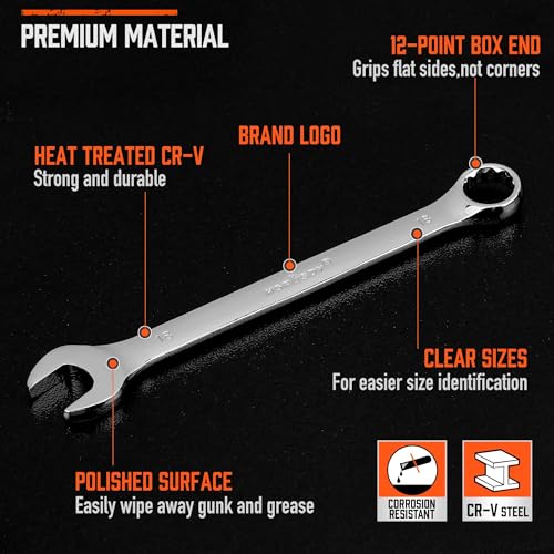 HORUSDY 22-Piece Wrench Set, Metric & SAE, 9mm - 19mm, 1/4" - 7/8", Combination Wrenches Set with Storage Rack, 12 Point Chrome Vanadium Steel - style: 22-Piece Wrench Set(Metric&SAE)