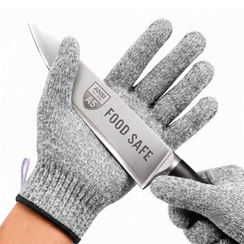 A5 Cut Resistant Gloves, Food Grade Kitchen Safety Gloves - color: Gray, size: Medium