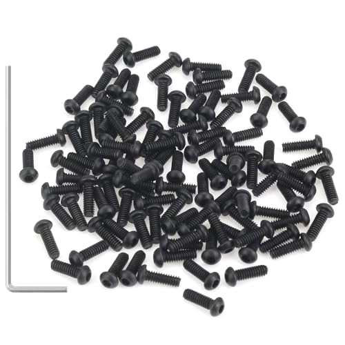 105 Pieces M2 x 6mm Button Head Socket Cap Screws, Thread Pitch 0.4mm, Sutemribor M2 Black Screws, 10.9 Grade Alloy Steel, Black Oxide Finish, Fully Threaded - size: M2 x 6mm, style: Button Head
