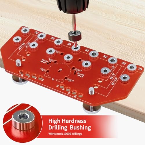 2-in-1 Shelf Pin Jig and Hinge Jig, Aluminum Adjustable Shelf Pin Drilling Jig for 5mm and 1/4" Straight Holes Shelf Peg Hole Jig for DIY Cabinet Woodworking and Home Improvement