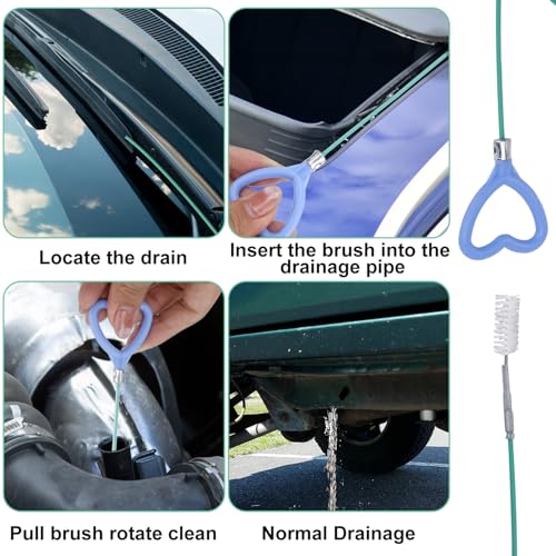 BOXOB 5pcs Sunroof Drain Cleaning Tool, 118in Flexible Long Pipe Cleaner with 2 Clean Brush 1 Syringe 1 Syringe Hose Heart Handle Design Tube Cleaner Brush for Auto Car Sunroof Wiper