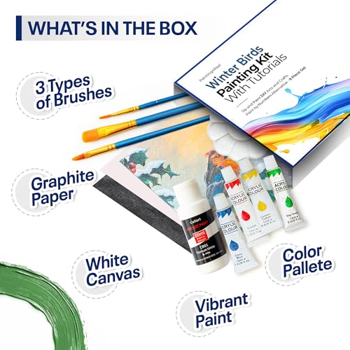 Painting4Real DIY Art Painting Kits for Adults with Video Tutorials - 9 Peices Acrylic Paint Sets, Learn to Paint Winter Birds, Painting & Art Set Supplies for Adults, Teen, Beginners & Art Lovers - color: Winter Birds