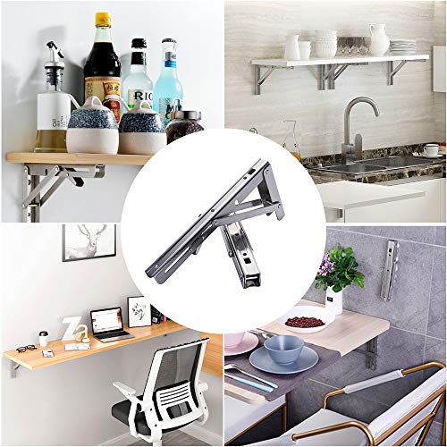 Storystore Folding Shelf Brackets - 16 Inch Heavy Duty Stainless Steel Collapsible Shelf Bracket for Bench Table, Space Saving DIY Bracket, Max Load: 550lb （2 PCS） - size: 16 Inch