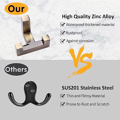 5 Pack Heavy Duty Coat Hook Wall Mount with Screw Retro Double Coat Hook Utility Hook for Coats, Scarves, Bags, Towels, Keys, Hats, Mugs (Bronze) - color: Brown