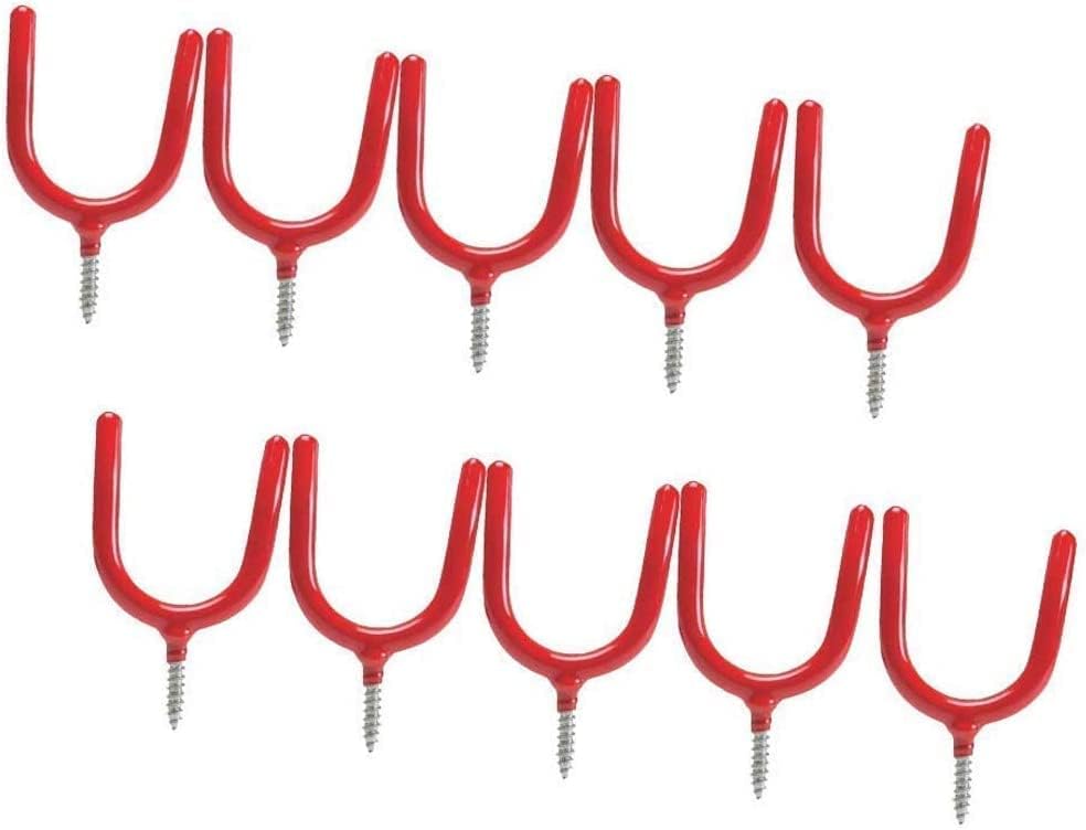 10 Pack Screw-in U Utility Hooks,Red Vinyl Coated Steel Wall Mount Hook - color: Y Red