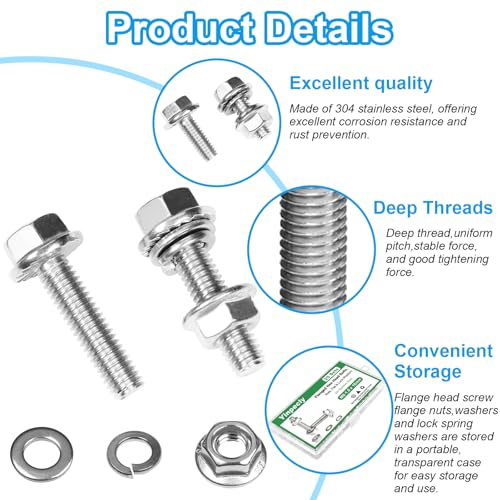 25 Sets M6-1.0 x 20mm Flanged Hex Head Bolts and Nuts Kits - size: M6-1.0 x 20mm