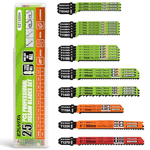 25-Piece Jigsaw Blades Set with Storage Case - size: 25pcs T119B0-T127D