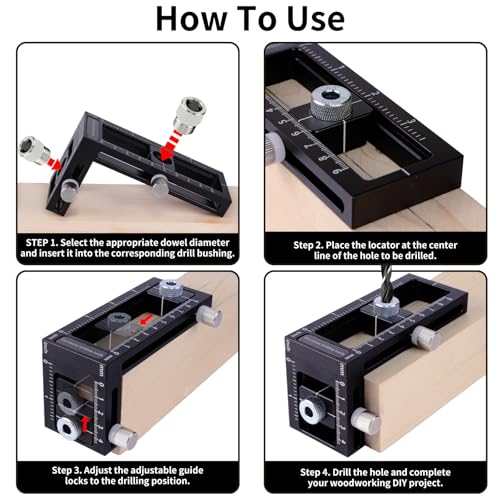 2-in-1 Auto Centering Dowel Drilling Jig with 8 Size Drill Bushings 3-10mm - color: Black