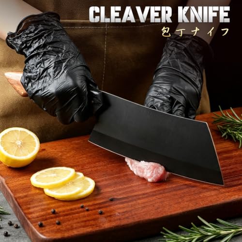 TIVOLI Meat Cleaver Knife 7 inch - Black Butcher Knife for Meat Cutting - size: 6.9"