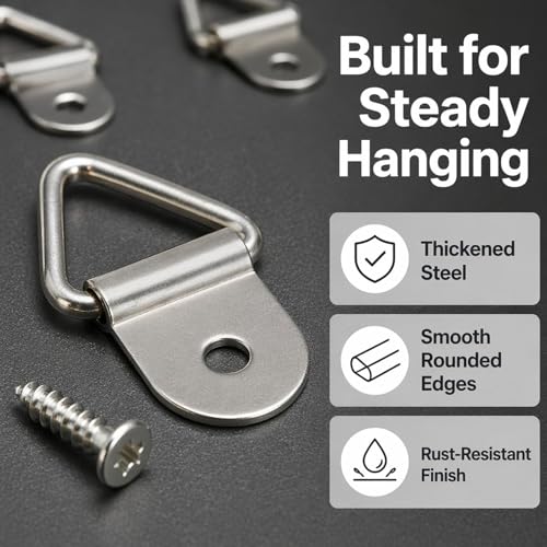 100pc Picture Hangers Kit D-Ring Hooks with Screws Heavy Duty for Hanging - color: Silver