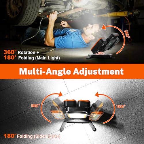 5000LM 50W Rechargeable Magnetic Work Light for Auto Repair, 2 Side Lights - color: Orange
