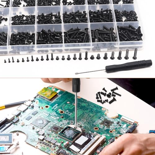 mankk 840PCS Laptop Screws 24 Sizes M1.4/1.7/2/2.5/3 Replacement Computer Tiny Screws Motherboard Screw with Screwdriver for Laptop PC Repair & DIY M-165-840PCS - color: Black-840PCS