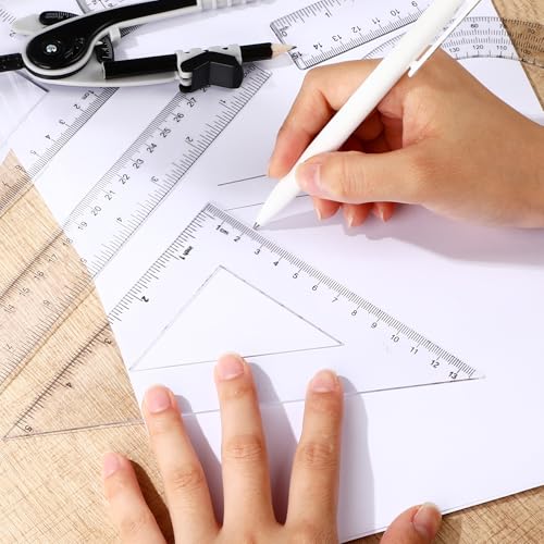 Zonon 7 Pcs Geometry Math Set with Compass Protractor Rulers, Clear - color: Clear
