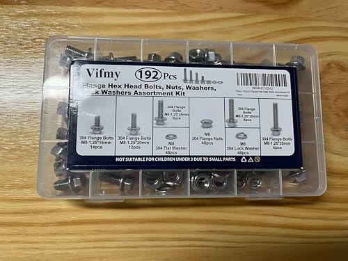 M8-1.25 Flange Bolt & Nut (16/20/25/30/35mm) Kit Stainless 192Pcs - size: SS Metric M8