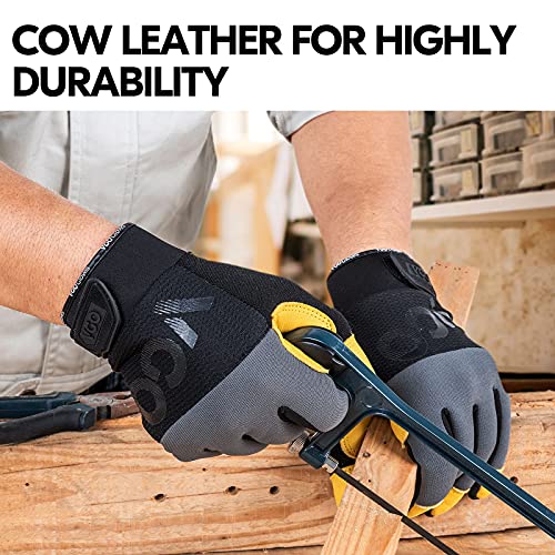 Vgo... 1-Pair Anti-Vibration Safety Work Gloves, Mechanics Gloves, Multi-purpose Leather Work Gloves (Size L, Black Gray, CA7723) - size: Large (Pack of 1), style: Gray-cow Leather