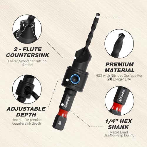 EZARC Countersink Drill Bit Set, 22PCS Two-Flute Bits with Plug Cutters
