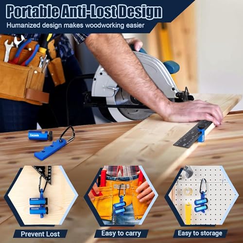 2Pack Tall Stair Gauges for Framing Square with Holder and Carabiner Stair guages Knobs Tool for Circular Saw Metal Stair Stringer Layout Tool for Carpentry Squares Stair and Rafter Gauge Clamps - style: 2 Packs Blue