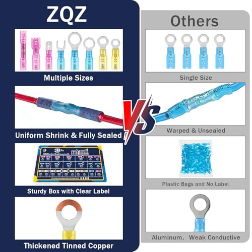 ZQZ 295Pcs Heat Shrink Marine Wire Connectors Assortment Kit, Waterproof - size: Heat Shrink