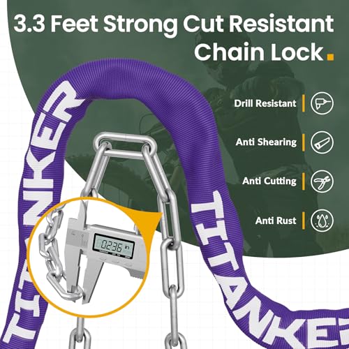 Titanker Bike Chain Lock with Keys, 3.3 Feet Security Heavy Duty Anti-Theft Bicycle Chain Locks for Bike, Motorcycle, Bicycle, Door, Gate, Fence, Grill (6mm, 8mm, 10mm Thick Chain) - color: Purple-6mm Chain