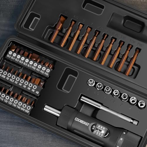 coobeast 49Pcs Preset 1/4” Drive Torque Screwdriver with S2 Bits - size: 49 PCS