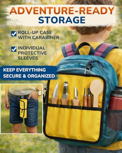 Wood Carving Whittling Kit for Kids: Round-Tip Knife Set with Storage Bag