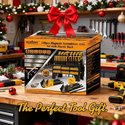 HORUSDY 140-Piece Magnetic Screwdriver Set with Plastic Racking, Includes SAE & Metric Hex Keys, Precision Screwdriver and Magnetizer Demagnetizer DIY Tools for Men Tools Gift - style: 140-Piece Magnetic Screwdriver Set with Plastic Racking