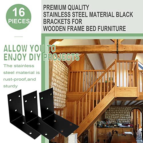 16Pcs Raised Garden Bed Corner Brackets, 4Inch Stainless Steel Bracket, Black Angle Brackets, L Corner Brace, Heavy Duty L Brackets 90° Metal Bracket for Wooden Furniture Timber （4 Different Sizes） - size: 16PCS-4'' L Brackets