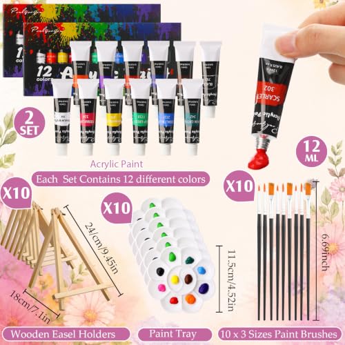 Ctosree 72 Pcs Artistic Flowers Paint and Sip Kit for Adults 8'' x 10'' Pre Drawn Canvas for Painting DIY Pre Printed Canvas for Party Favor Acrylic Painting Kit Wood Easel Brushes Date Night Bulk - style: Artistic Flowers
